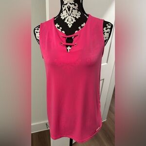 Ellen Tracy Hot Pink Lace-Up Tank Top Sleeveless Blouse